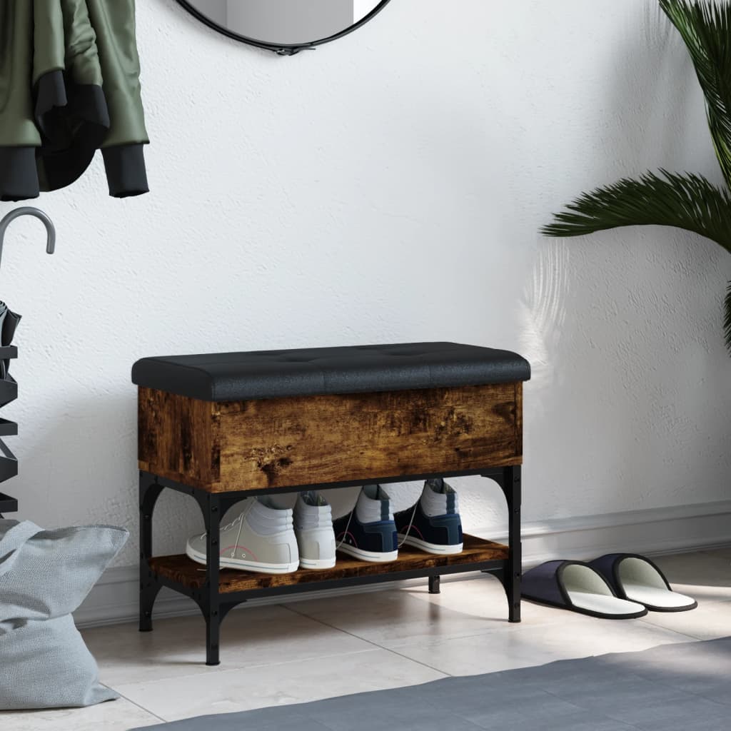 Shoe bench smoked oak 62x32x45 cm wood material
