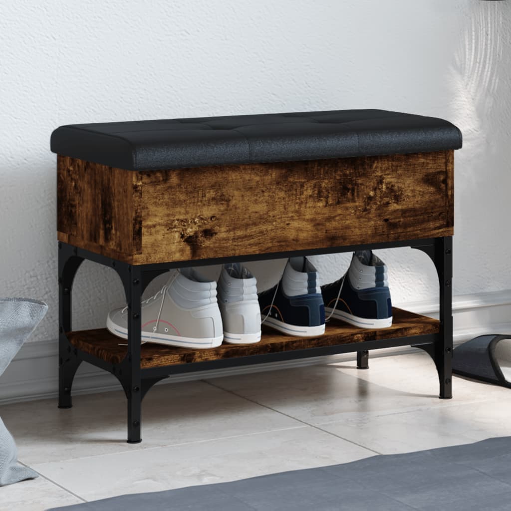 Shoe bench smoked oak 62x32x45 cm wood material