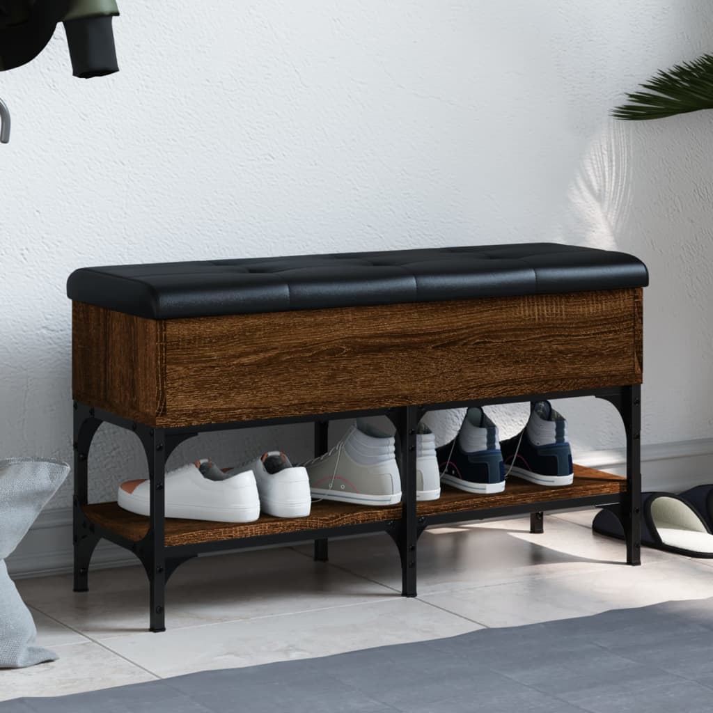 Shoe Bench Brown Oak Look 82x32x45 cm Wood Material