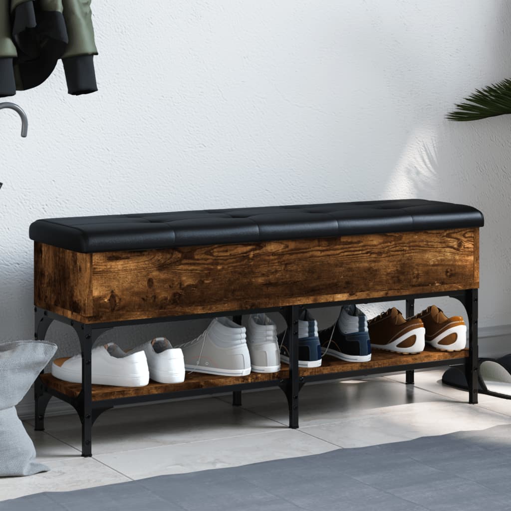 Shoe bench smoked oak 102x32x45 cm wood material
