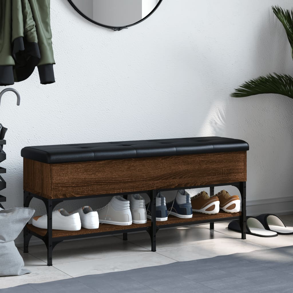Shoe Bench Brown Oak Look 102x32x45 cm Wood Material