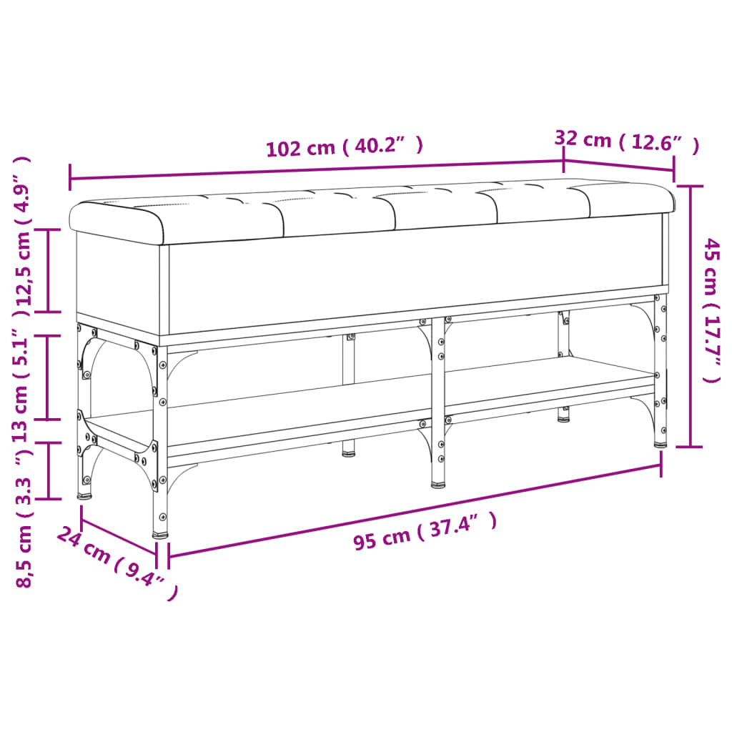 Shoe Bench Brown Oak Look 102x32x45 cm Wood Material