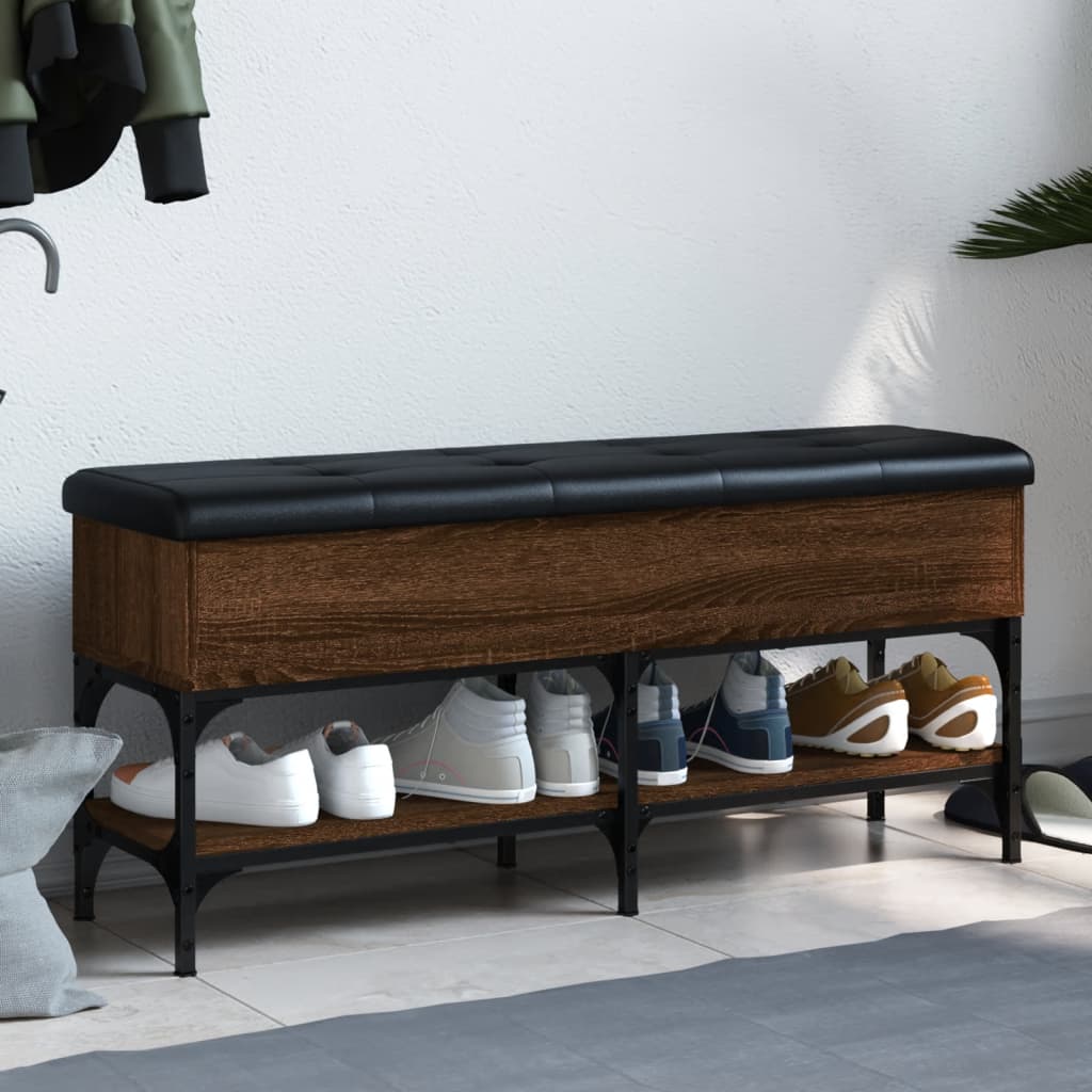 Shoe Bench Brown Oak Look 102x32x45 cm Wood Material