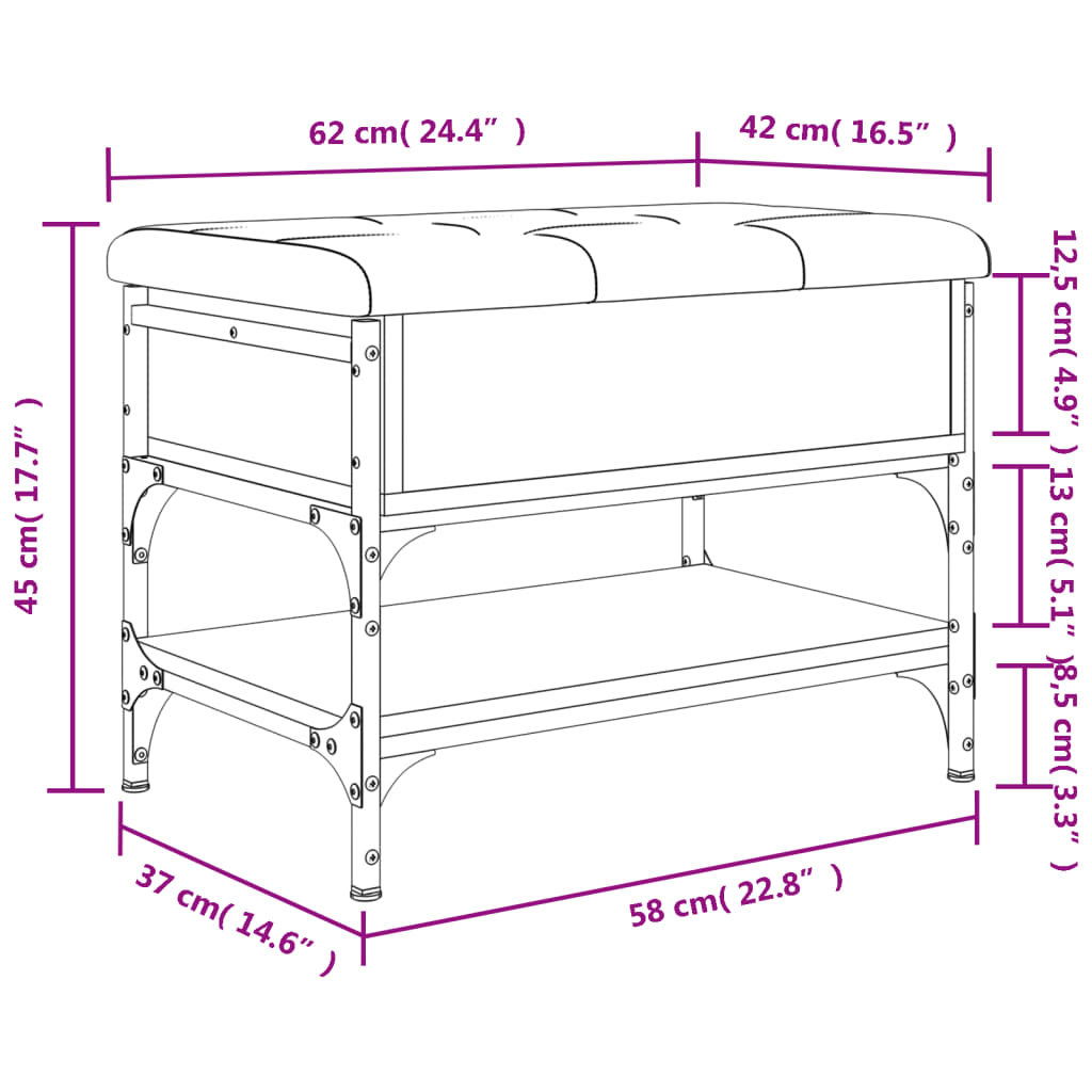 Shoe Bench Black 62x42x45 cm Wood Material
