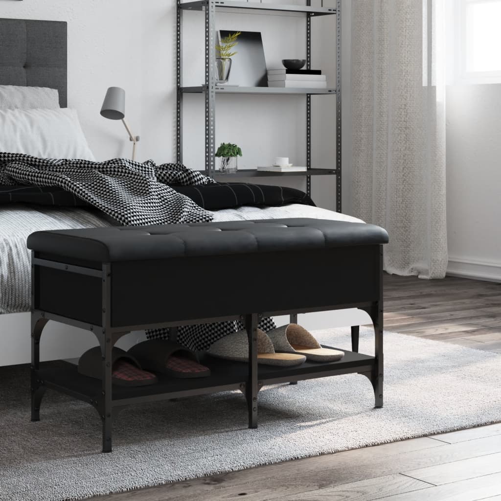 Shoe Bench Black 82x42x45 cm Wood Material