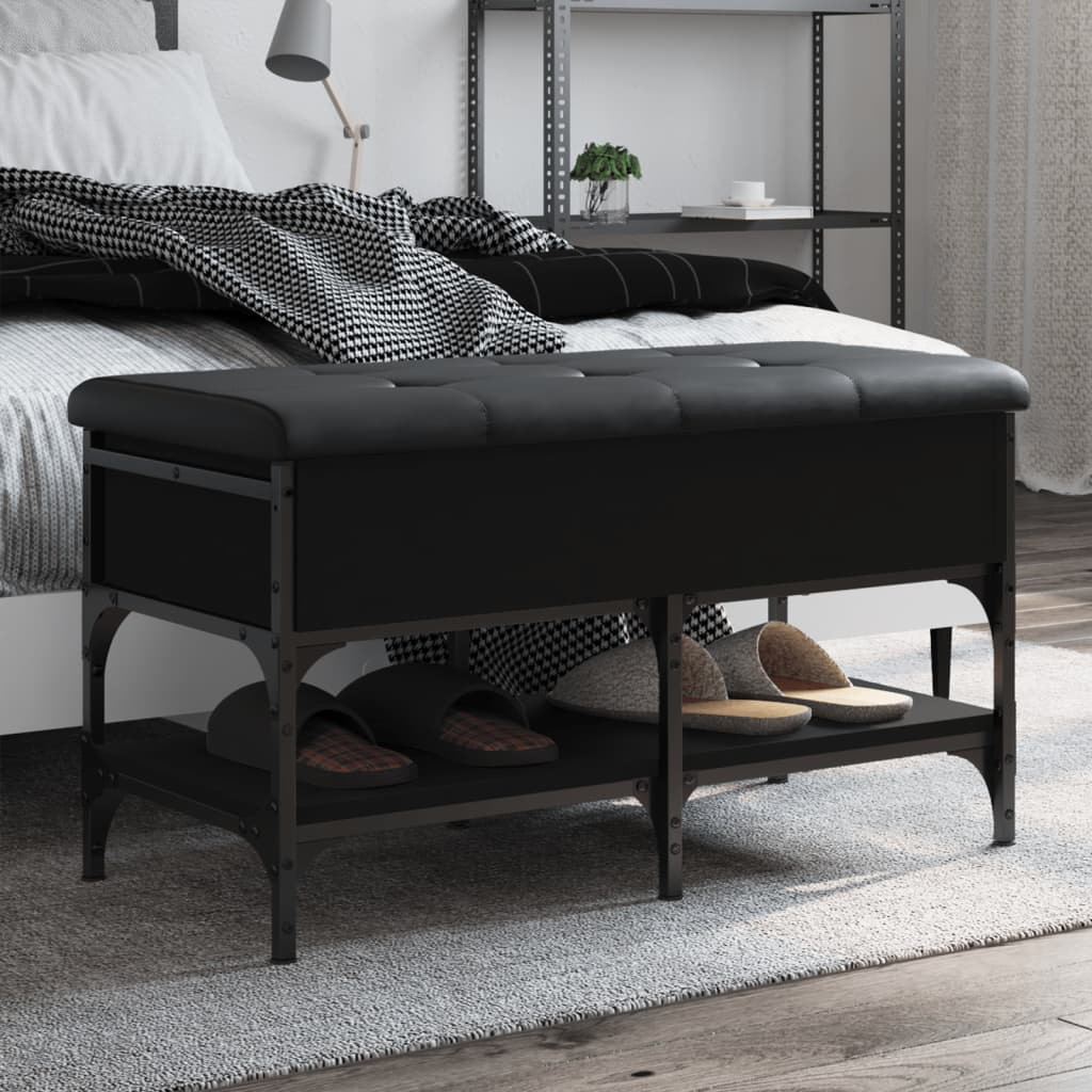 Shoe Bench Black 82x42x45 cm Wood Material