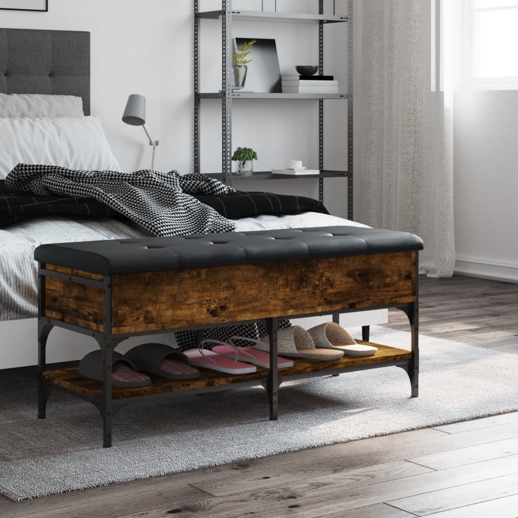 Shoe bench smoked oak 102x42x45 cm wood material