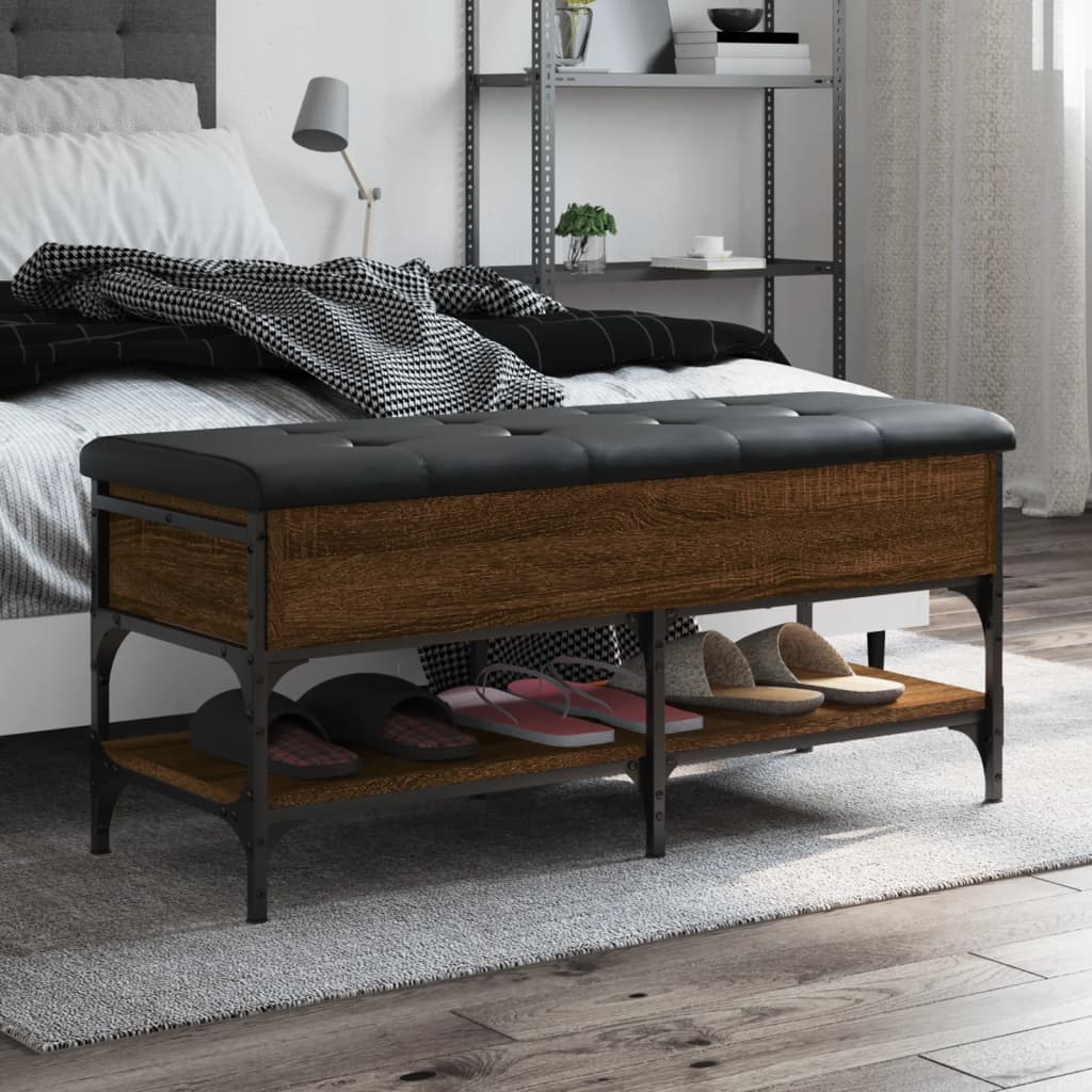Shoe Bench Brown Oak Look 102x42x45 cm Wood Material