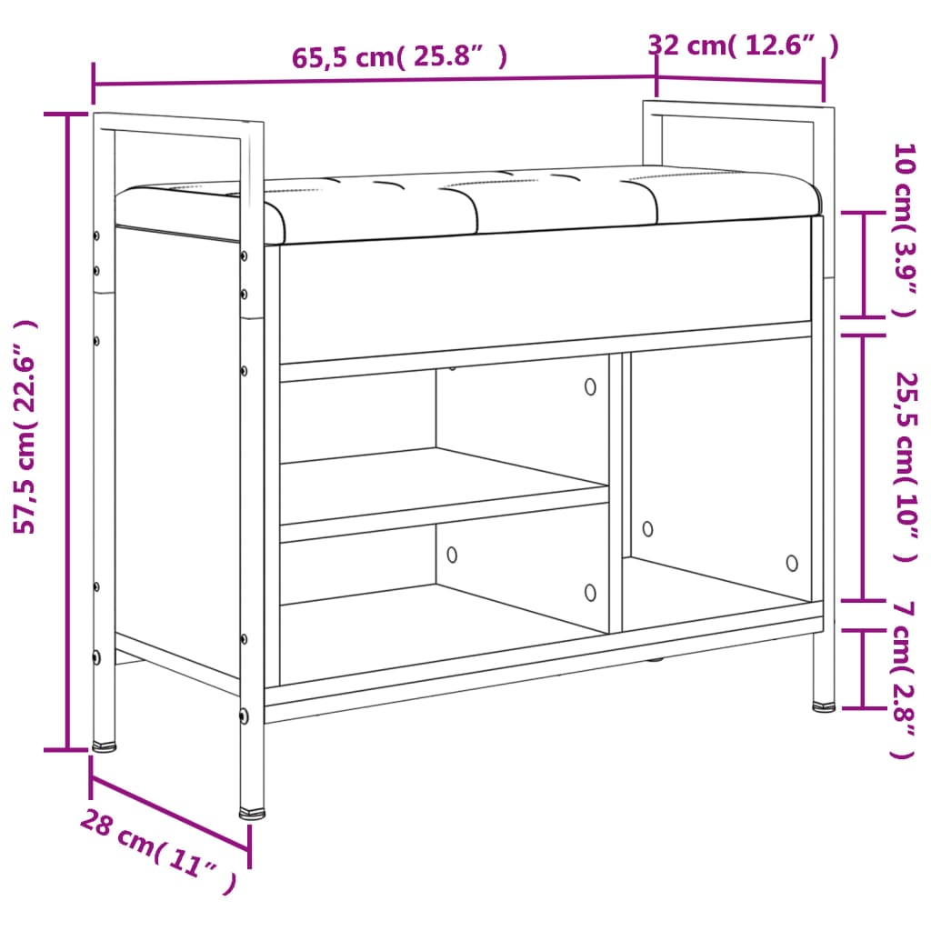 Shoe Bench Black 65.5x32x57.5 cm Wood Material