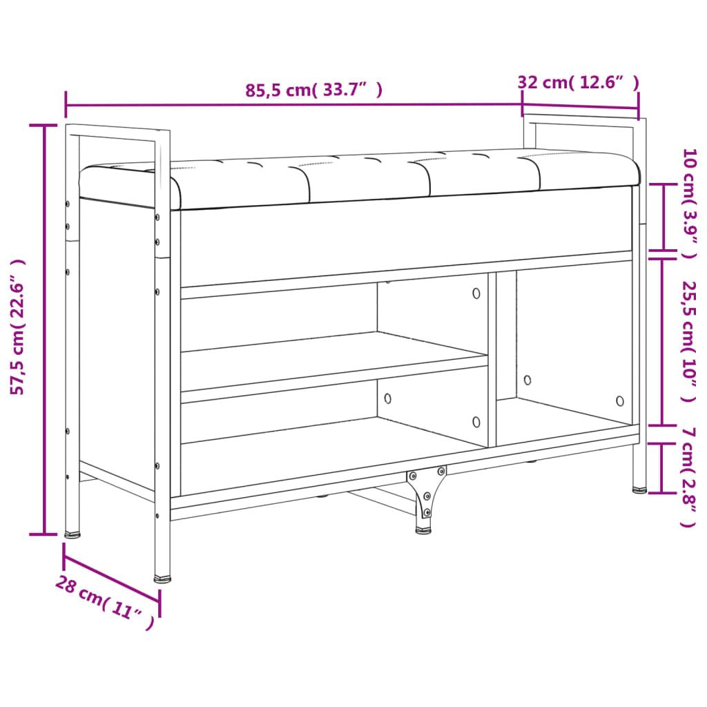 Shoe Bench Grey Sonoma 85.5x32x57.5 cm Wood Material