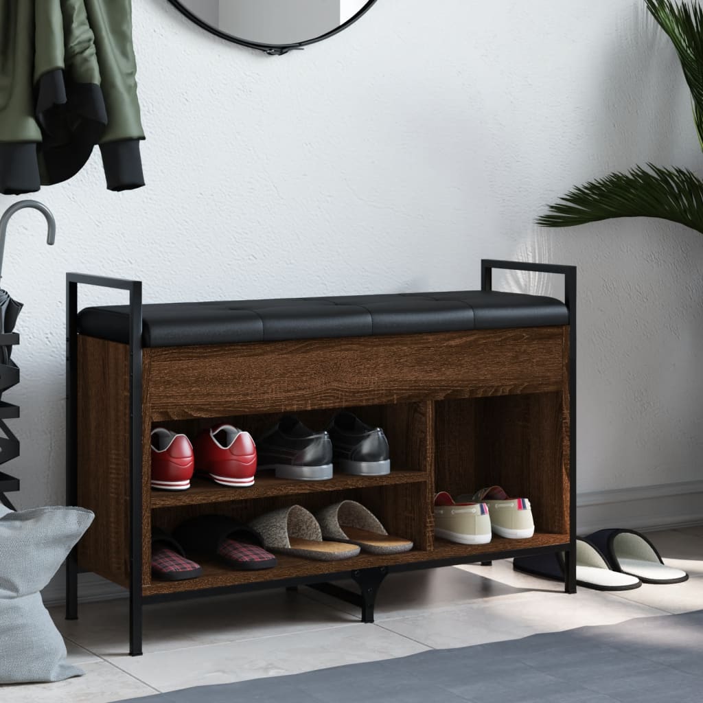 Shoe Bench Brown Oak Look 85.5x32x57.5 cm Wood Material