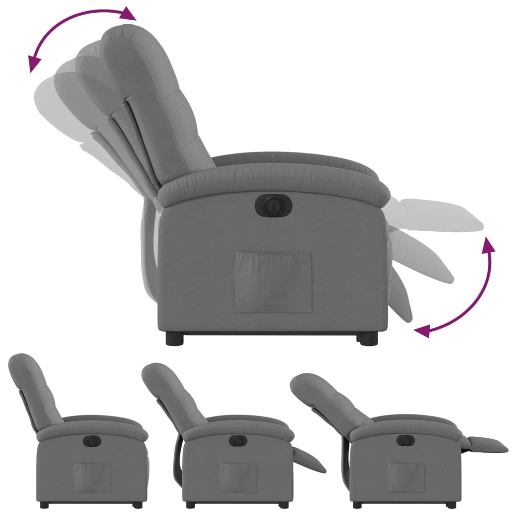 Relaxing chair with electric riser in dark grey fabric