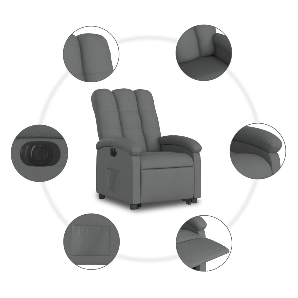 Relaxing chair with electric riser in dark grey fabric