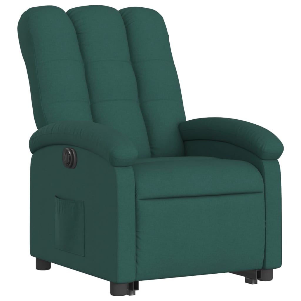 Relaxing chair with electric riser in dark green fabric