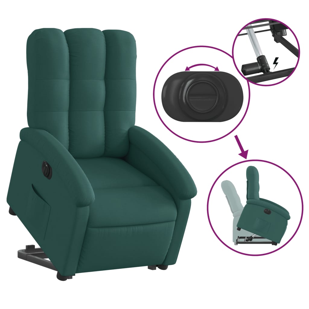 Relaxing chair with electric riser in dark green fabric