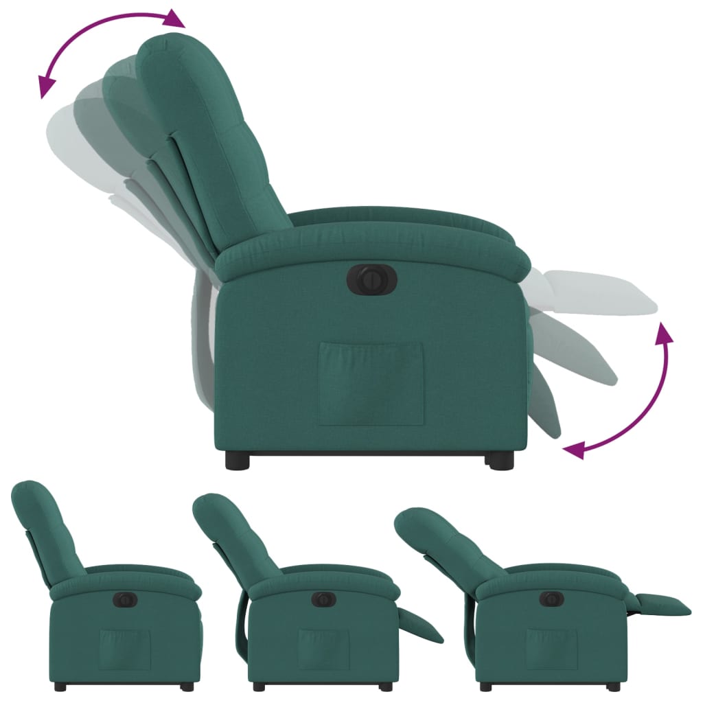 Relaxing chair with electric riser in dark green fabric