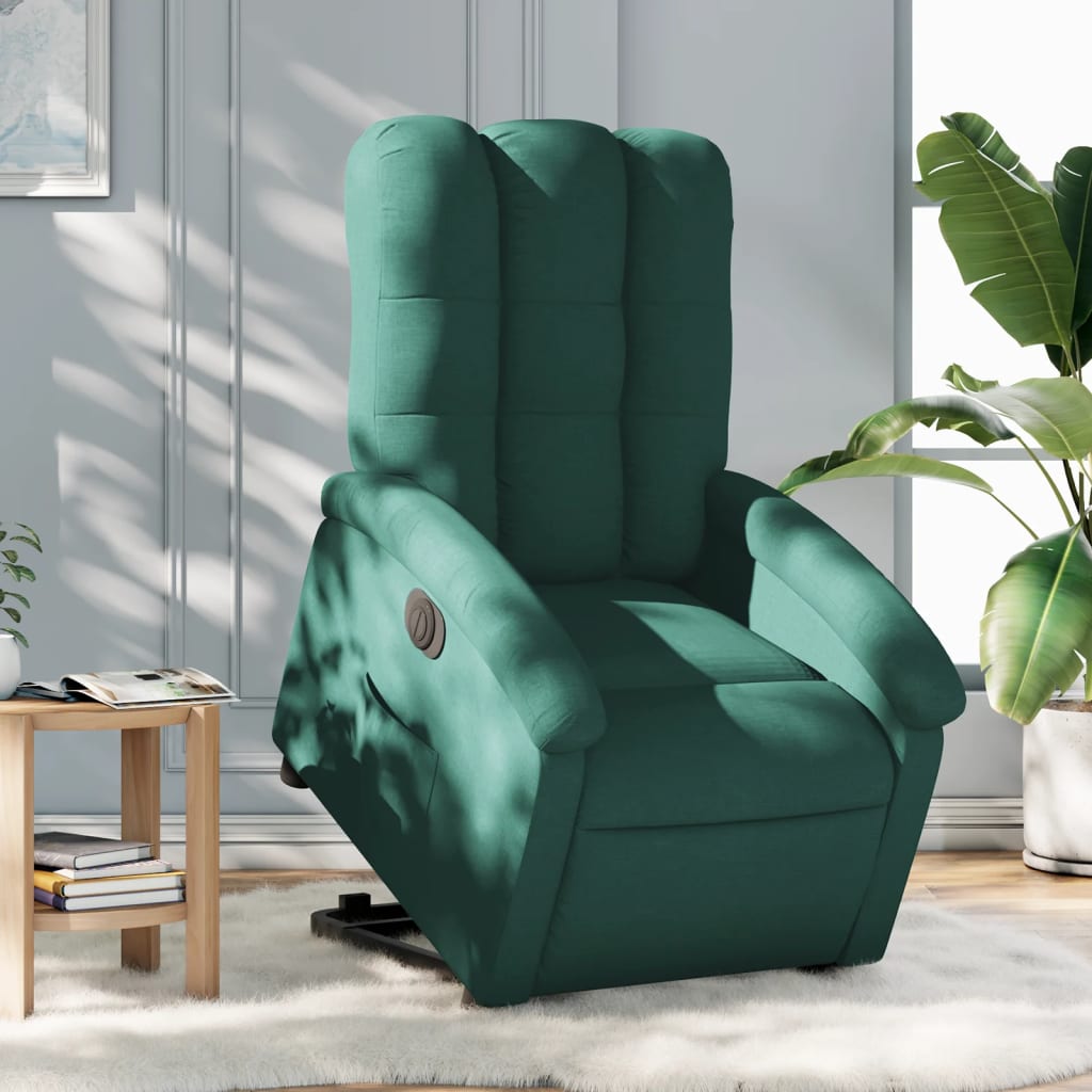 Relaxing chair with electric riser in dark green fabric