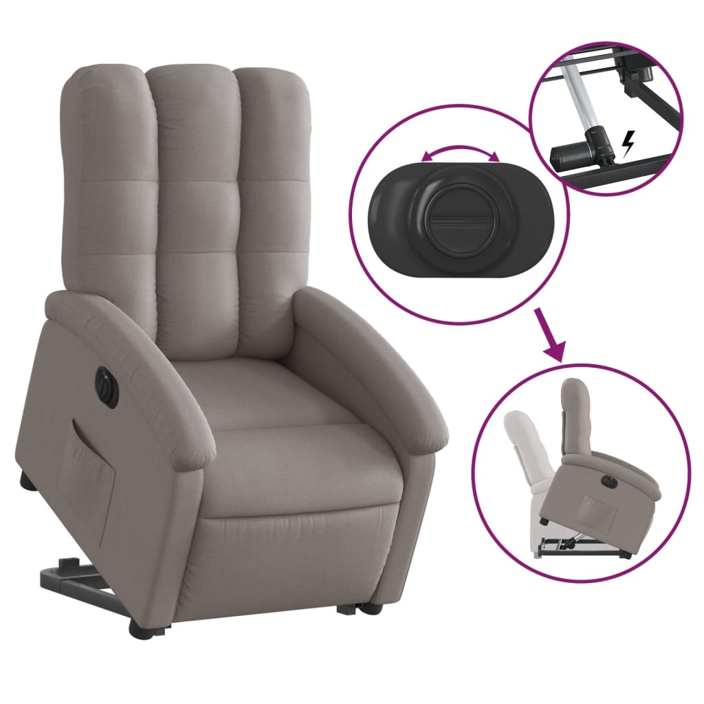 Relaxing chair with electric riser in taupe fabric
