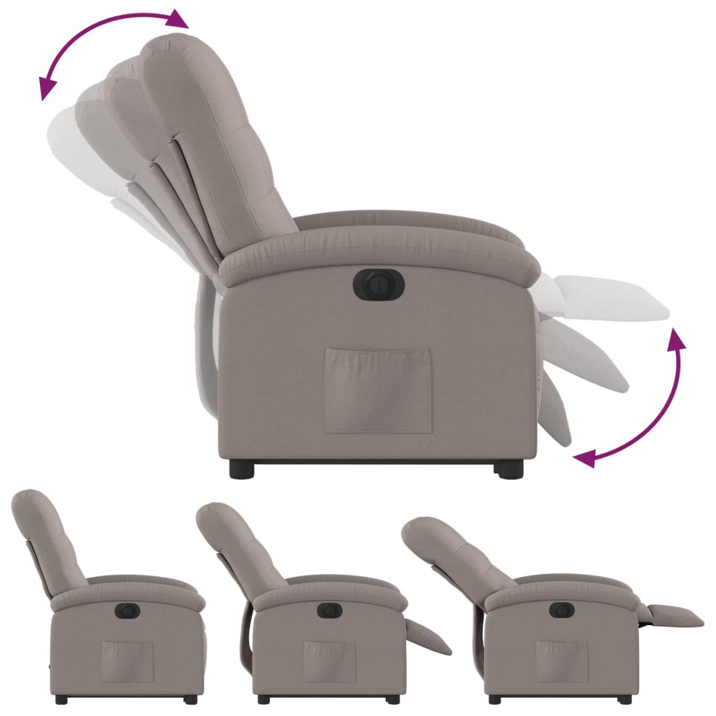 Relaxing chair with electric riser in taupe fabric