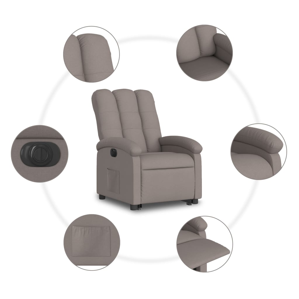 Relaxing chair with electric riser in taupe fabric