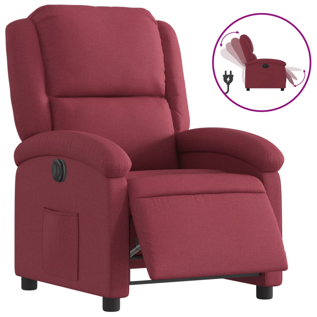 Electric recliner chair wine red fabric