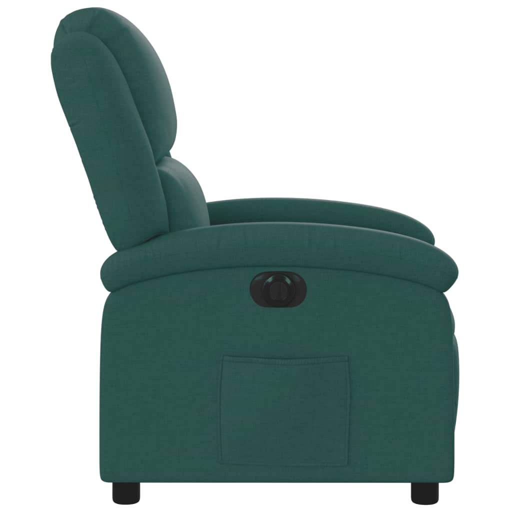 Electric recliner chair in dark green fabric