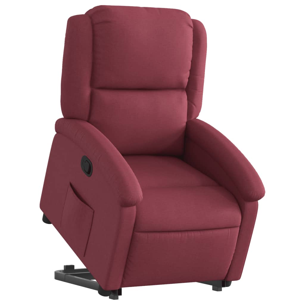 Relaxing chair with stand-up aid wine red fabric