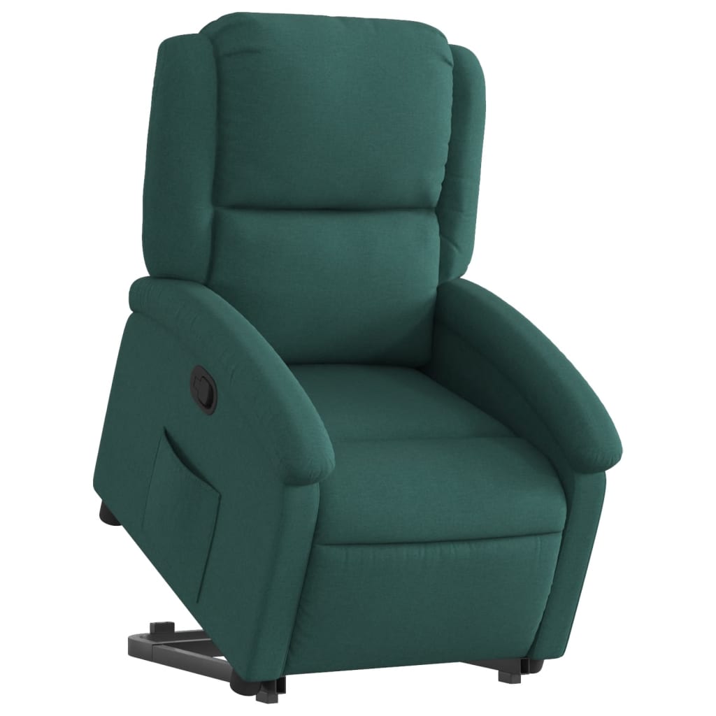 Relaxing chair with stand-up aid dark green fabric