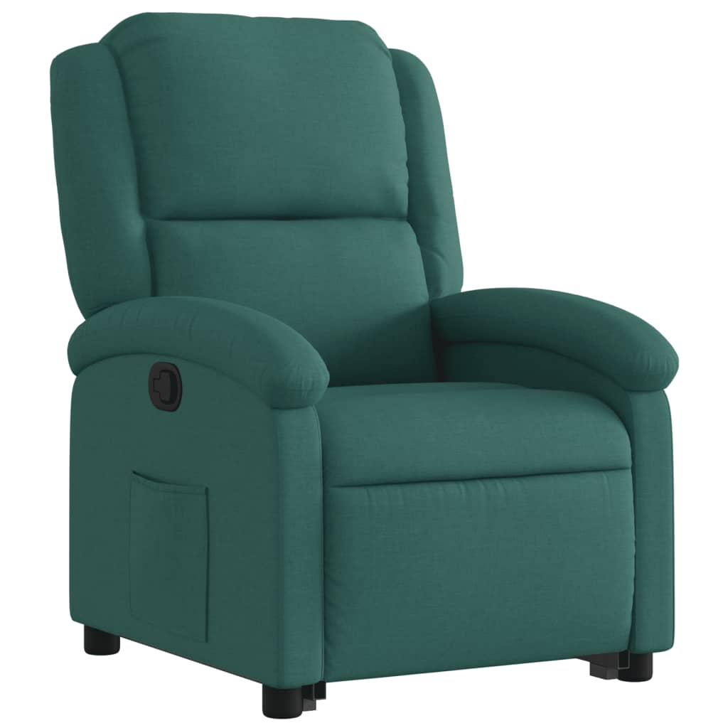 Relaxing chair with stand-up aid dark green fabric
