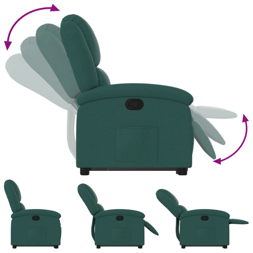 Relaxing chair with stand-up aid dark green fabric