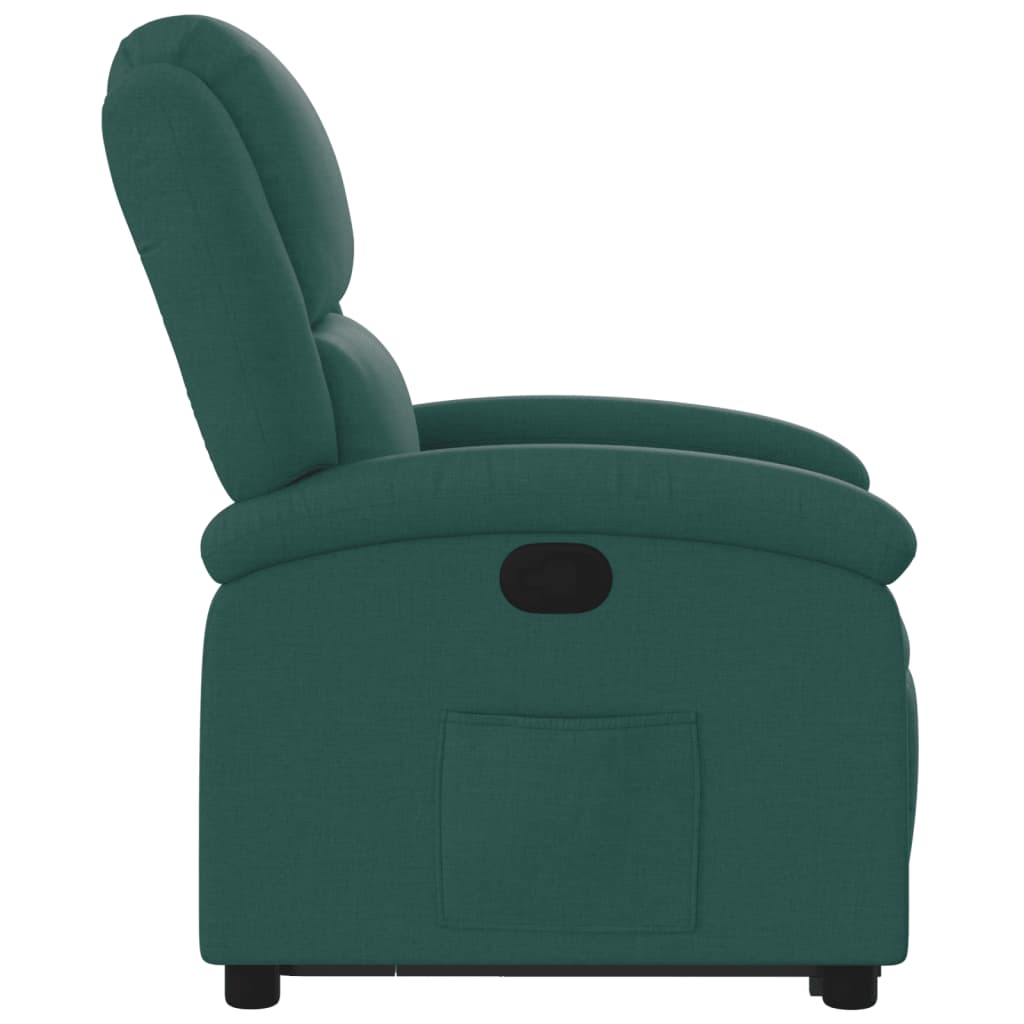 Relaxing chair with stand-up aid dark green fabric