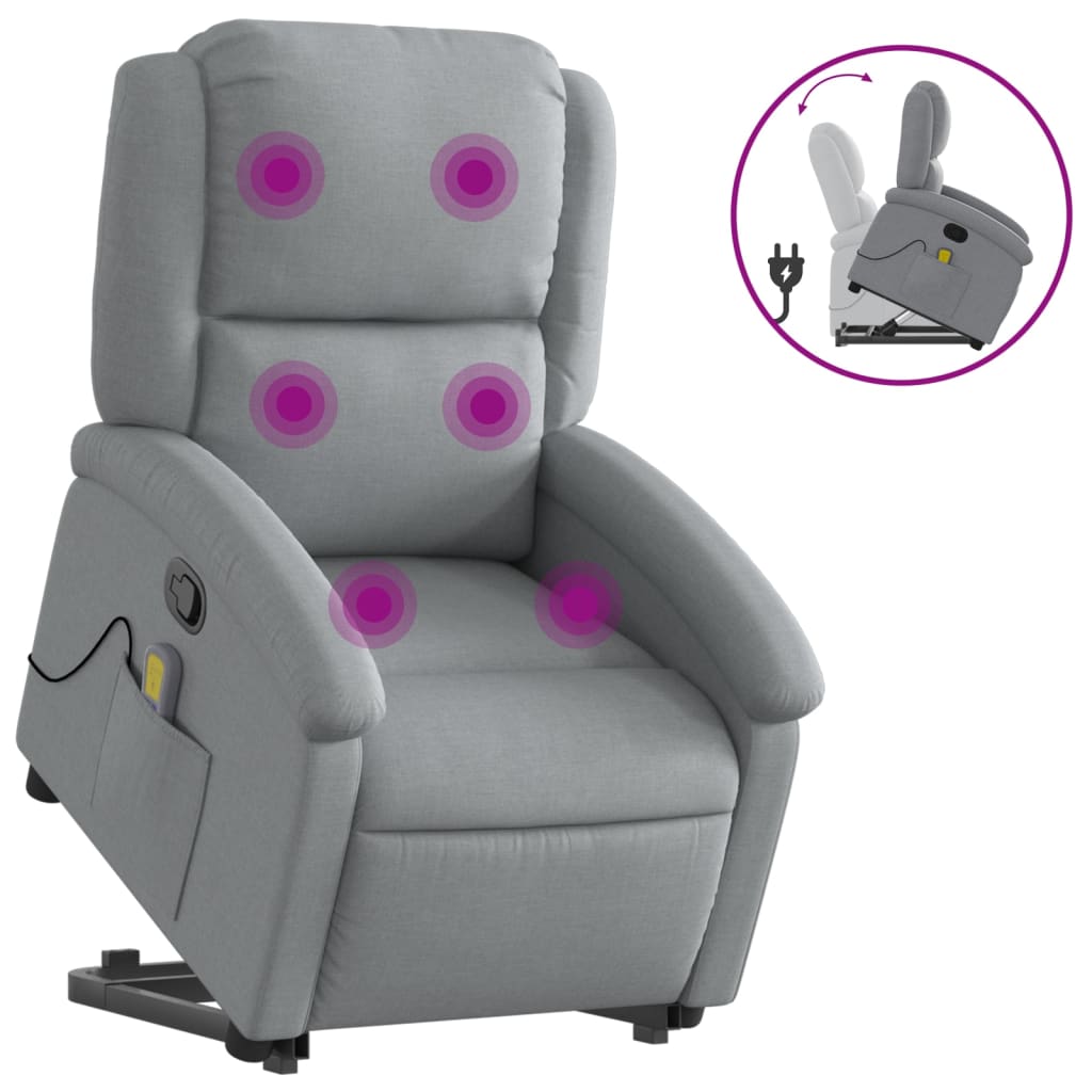 Massage chair with stand-up aid light grey fabric