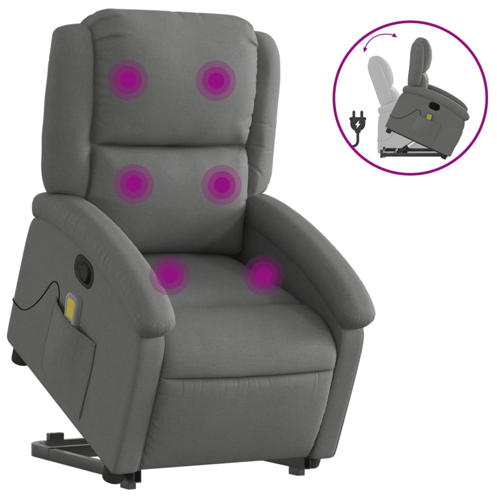 Massage chair with stand-up aid dark grey fabric