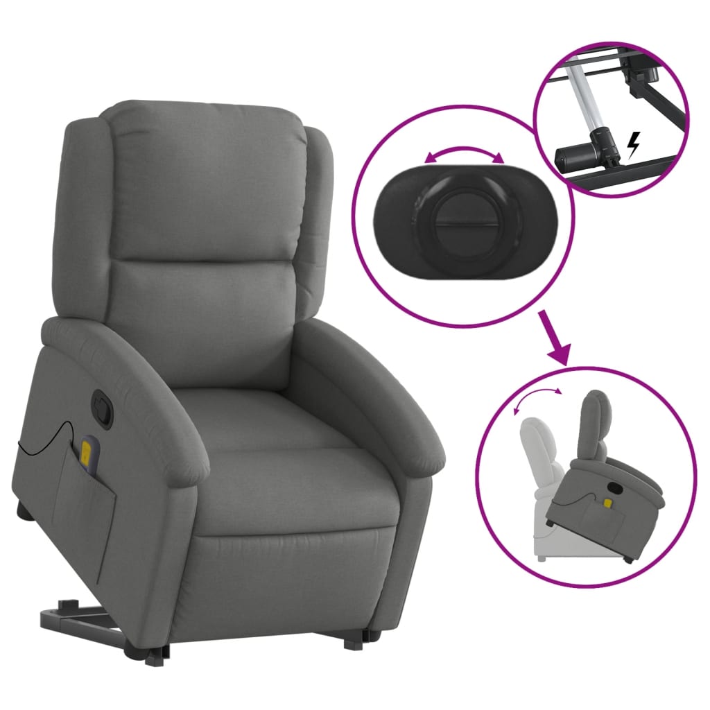 Massage chair with stand-up aid dark grey fabric