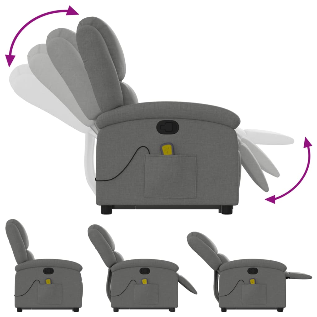 Massage chair with stand-up aid dark grey fabric
