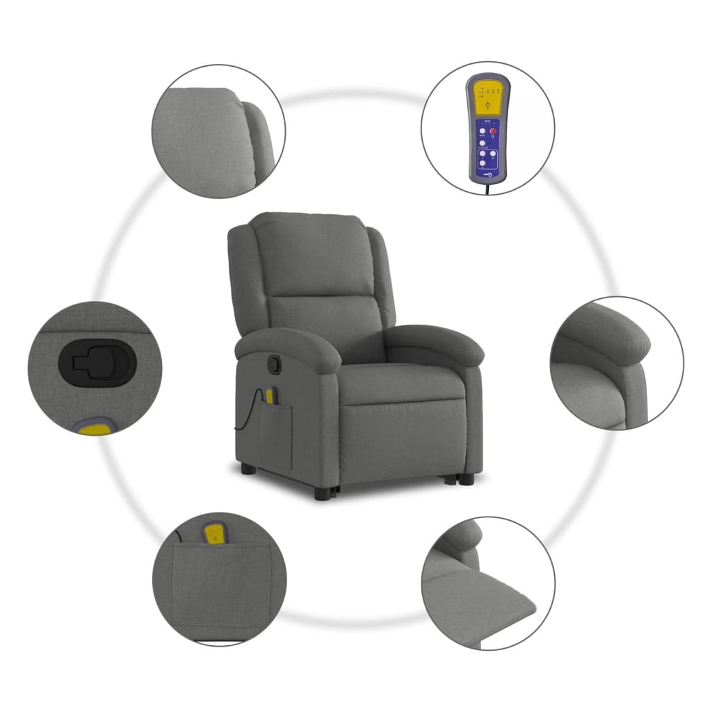 Massage chair with stand-up aid dark grey fabric