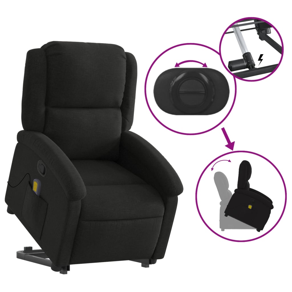 Massage chair with stand-up aid black fabric
