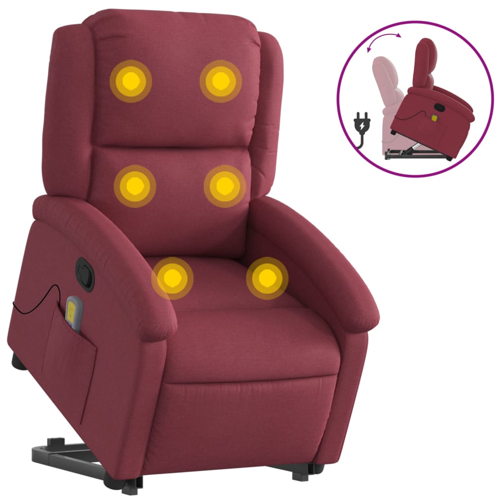 Massage chair with stand-up aid wine red fabric