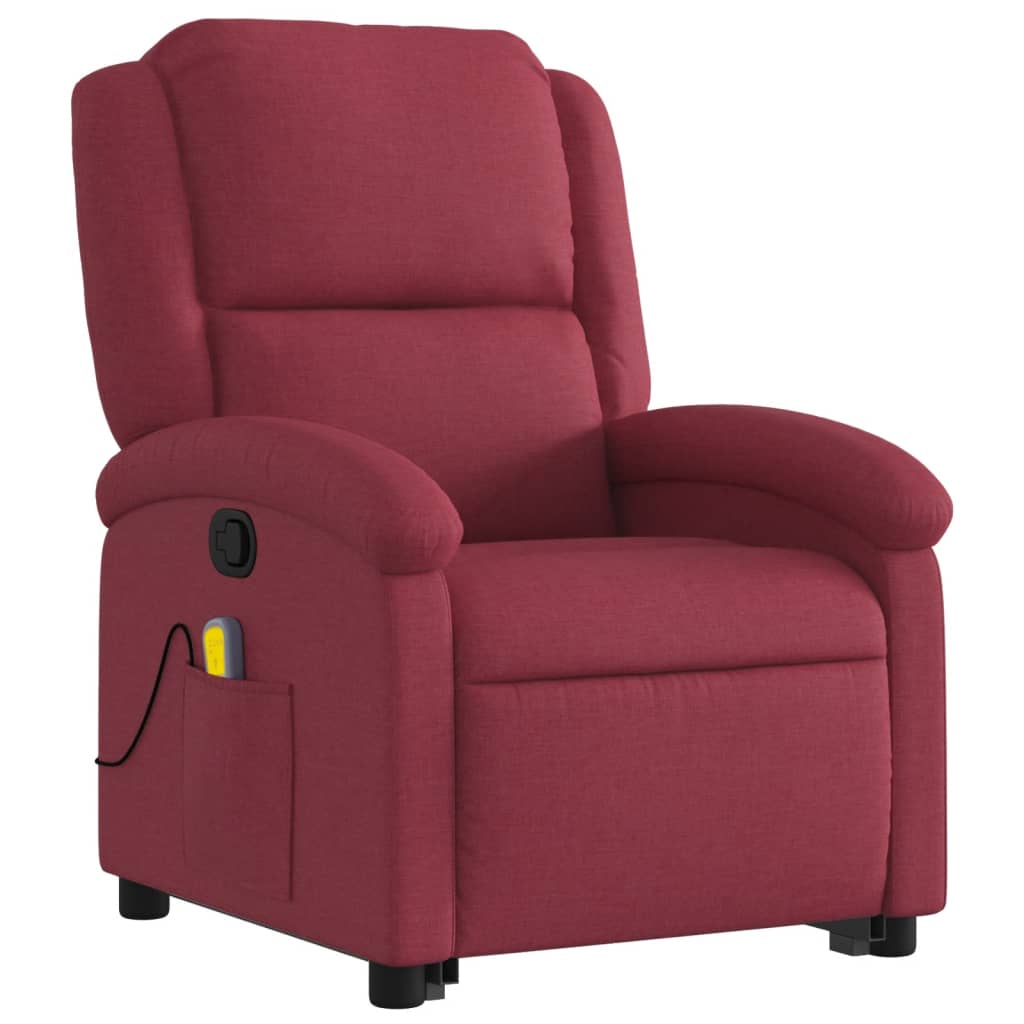 Massage chair with stand-up aid wine red fabric