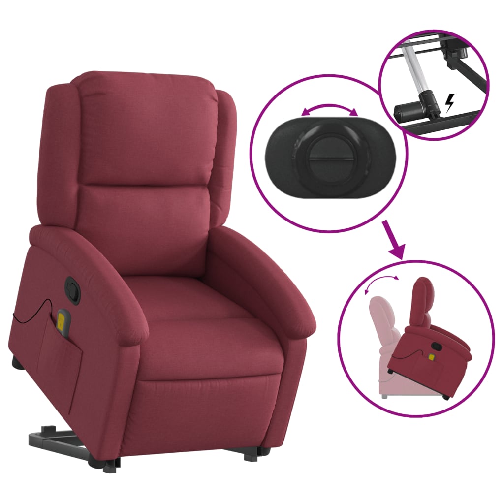 Massage chair with stand-up aid wine red fabric