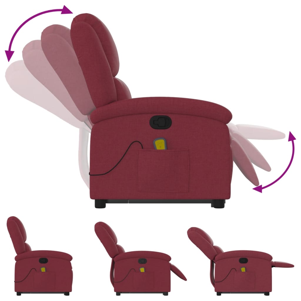 Massage chair with stand-up aid wine red fabric