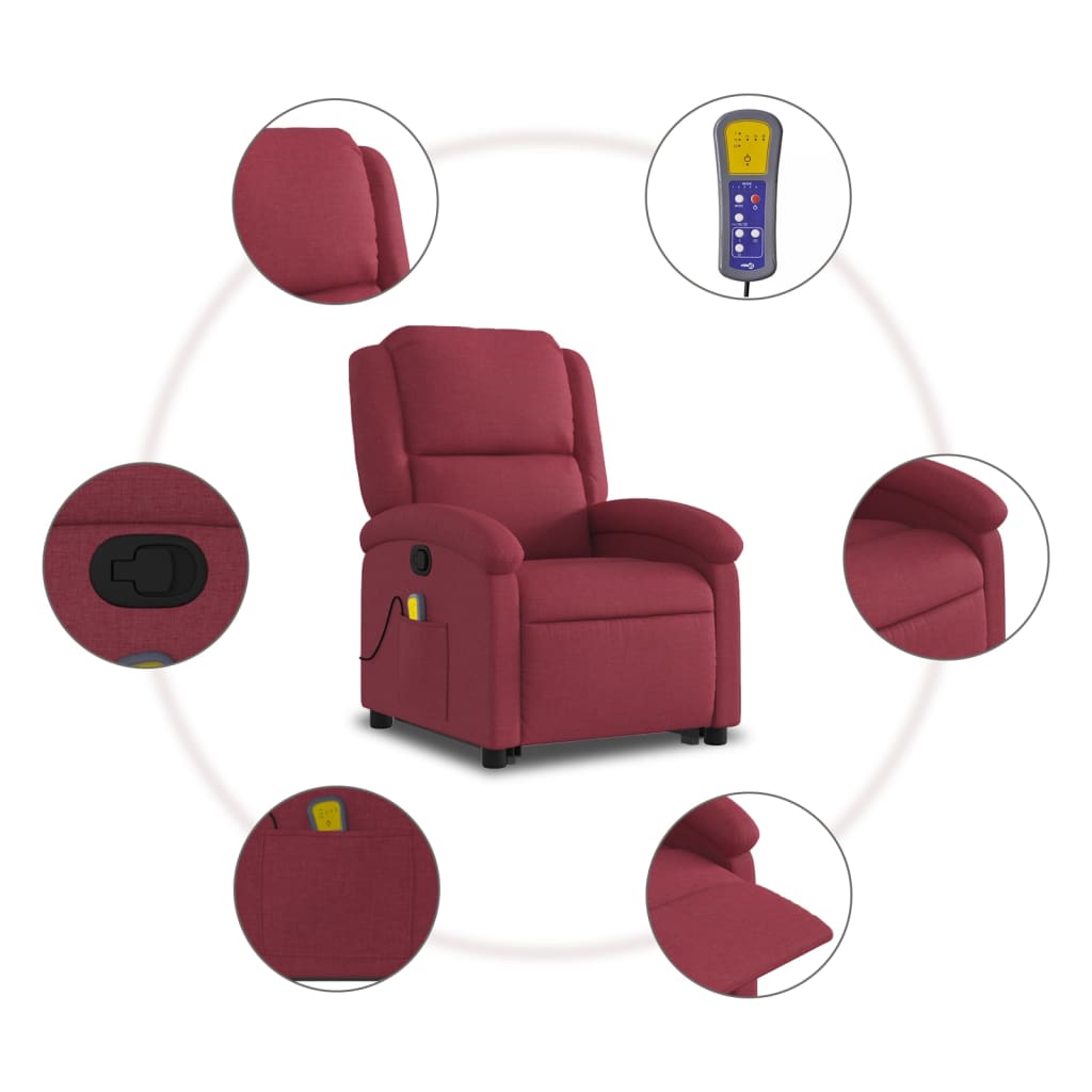 Massage chair with stand-up aid wine red fabric