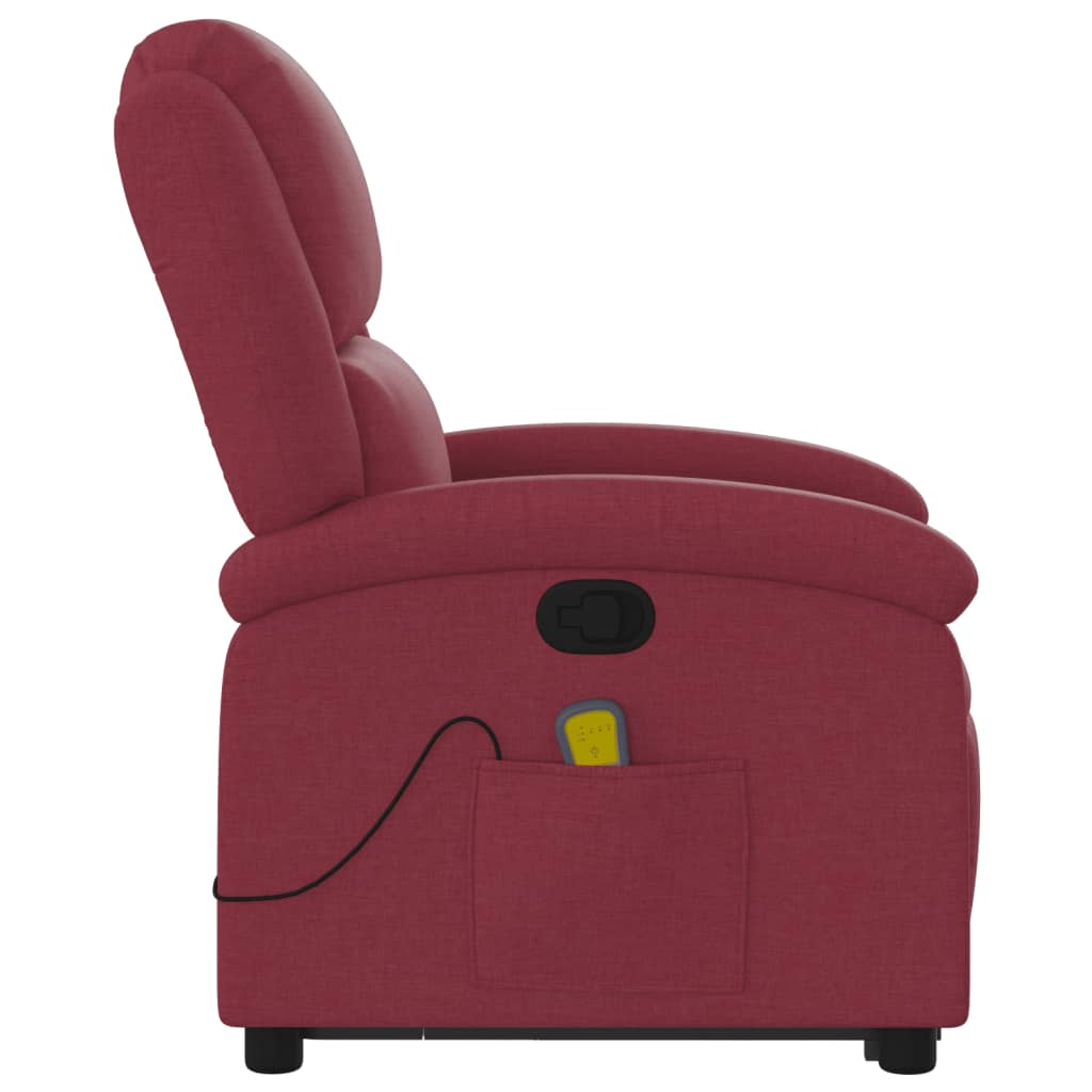 Massage chair with stand-up aid wine red fabric