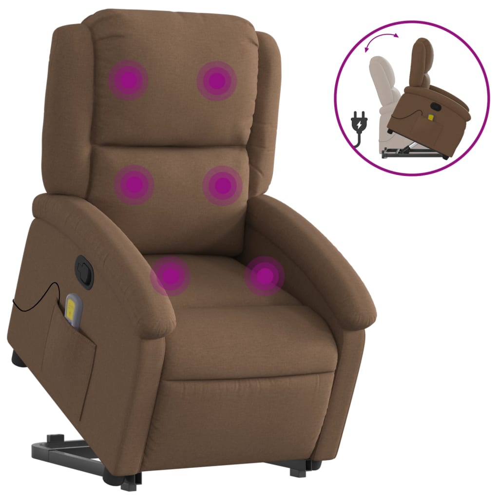 Massage chair with stand-up aid brown fabric