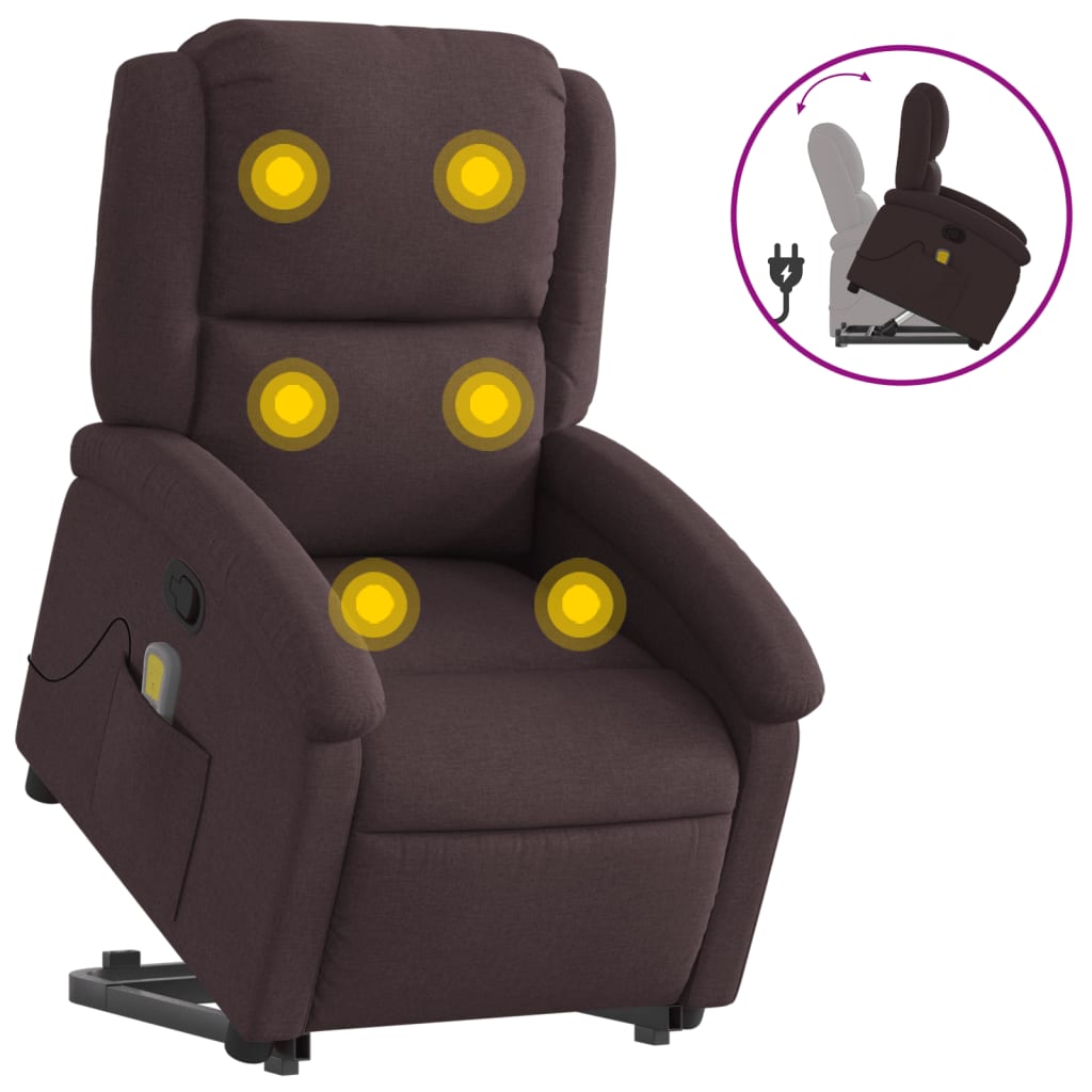 Massage chair with stand-up aid dark brown fabric