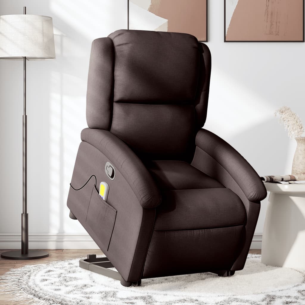 Massage chair with stand-up aid dark brown fabric