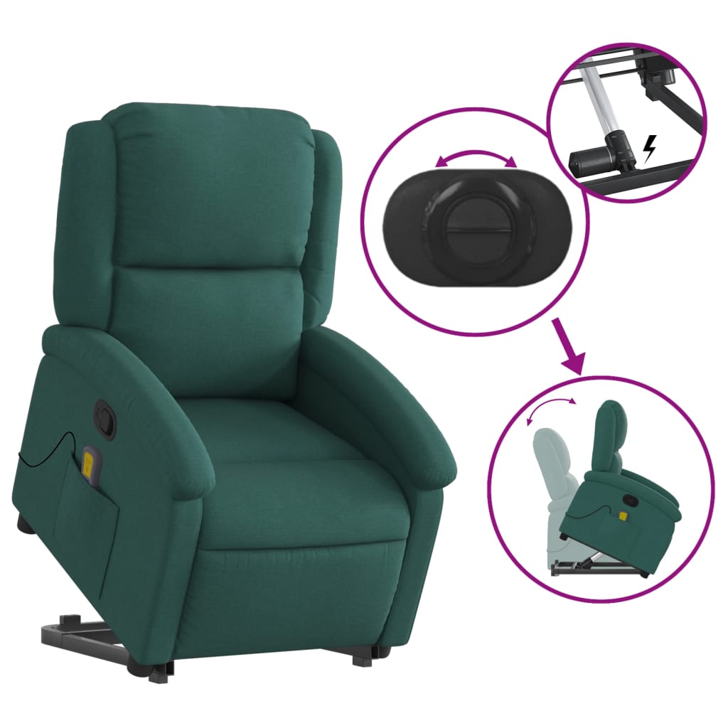 Massage chair with stand-up aid dark green fabric