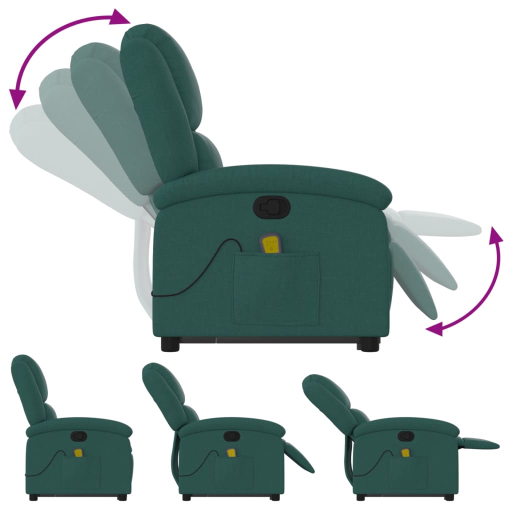 Massage chair with stand-up aid dark green fabric