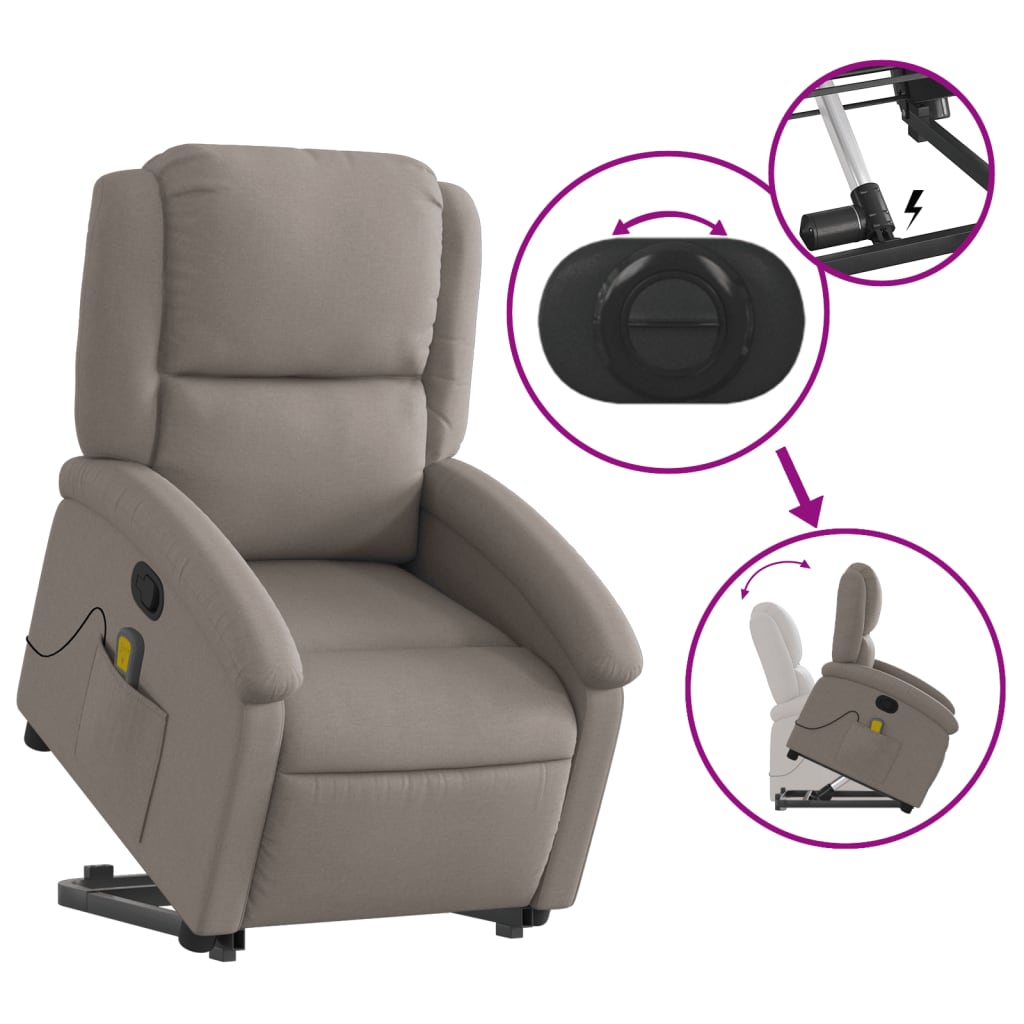 Massage chair with stand-up aid taupe fabric