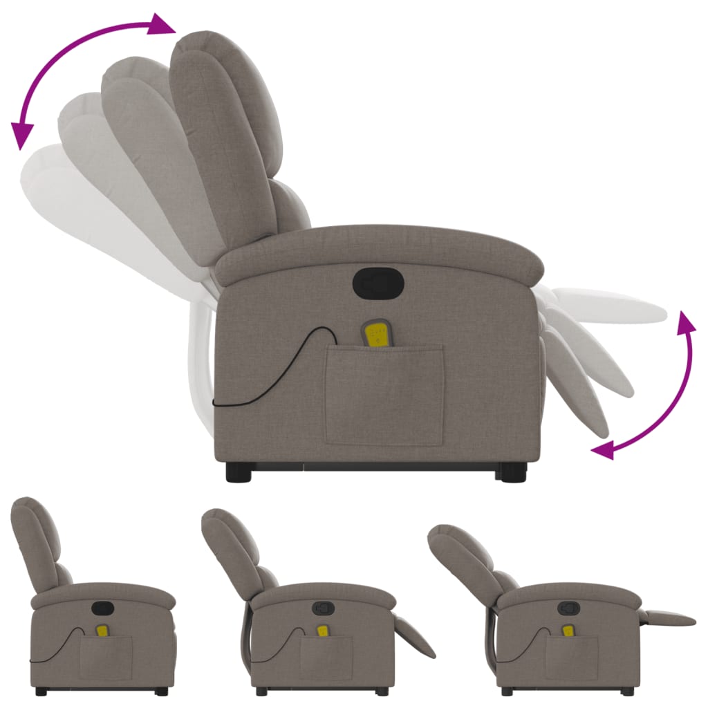 Massage chair with stand-up aid taupe fabric